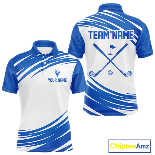 Blue And White Mens Golf Polo Shirt Custom Name Golf Shirts For Team Personalized Golf Gifts NHN0094