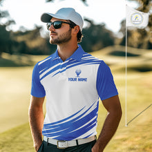 Load image into Gallery viewer, Blue And White Mens Golf Polo Shirt Custom Name Golf Shirts For Team Personalized Golf Gifts NHN0094