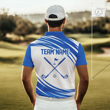 Load image into Gallery viewer, Blue And White Mens Golf Polo Shirt Custom Name Golf Shirts For Team Personalized Golf Gifts NHN0094