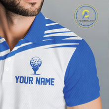 Load image into Gallery viewer, Blue And White Mens Golf Polo Shirt Custom Name Golf Shirts For Team Personalized Golf Gifts NHN0094