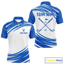 Load image into Gallery viewer, Blue And White Mens Golf Polo Shirt Custom Name Golf Shirts For Team Personalized Golf Gifts NHN0094