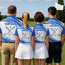 Load image into Gallery viewer, Blue And White Mens Golf Polo Shirt Custom Name Golf Shirts For Team Personalized Golf Gifts NHN0094