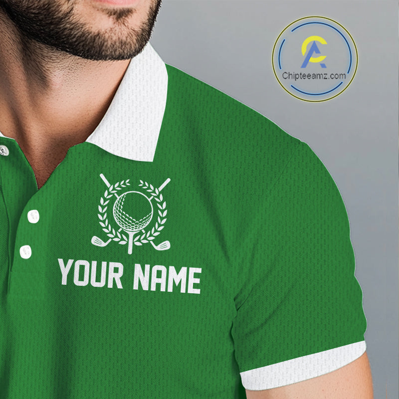 Green And White Mens Golf Polo Shirt Custom Name Golf Shirts For Team Personalized Golf Gifts NHN0095