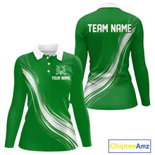 Load image into Gallery viewer, Green And White Womens Long Sleeve Golf Polo Shirt Custom Golf Shirts For Team Personalized Golf Gifts NHN0095