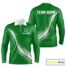 Load image into Gallery viewer, Green And White Mens Long Sleeve Golf Polo Shirt Custom Golf Shirts For Team Personalized Golf Gifts NHN0095