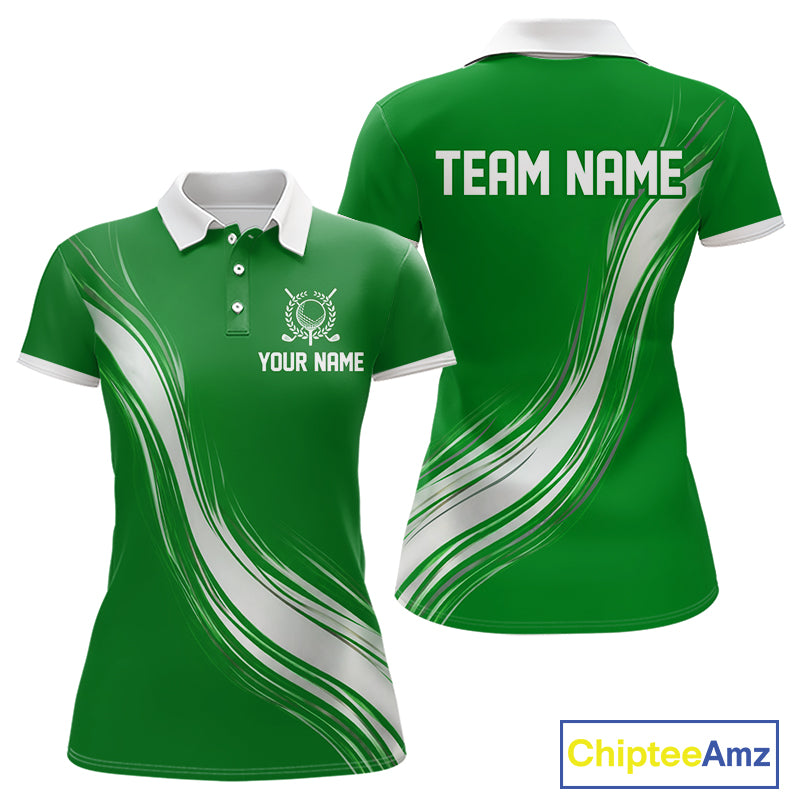 Green And White Womens Golf Polo Shirt Custom Name Golf Shirts For Team Personalized Golf Gifts NHN0095