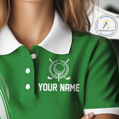 Green And White Womens Golf Polo Shirt Custom Name Golf Shirts For Team Personalized Golf Gifts NHN0095