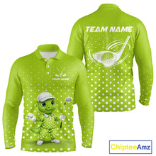 Load image into Gallery viewer, Funny Dinosaur Long Sleeve Golf Polo Shirt Green Pattern Custom Dinosaur Golf Shirts For Men NHN0100