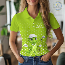 Load image into Gallery viewer, Funny Dinosaur Womens Golf Polo Shirt Custom Name Green Pattern Dinosaur Golf Shirts For Ladies NHN0100
