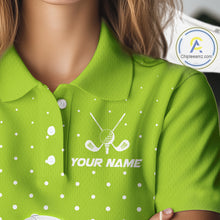 Load image into Gallery viewer, Funny Dinosaur Womens Golf Polo Shirt Custom Name Green Pattern Dinosaur Golf Shirts For Ladies NHN0100
