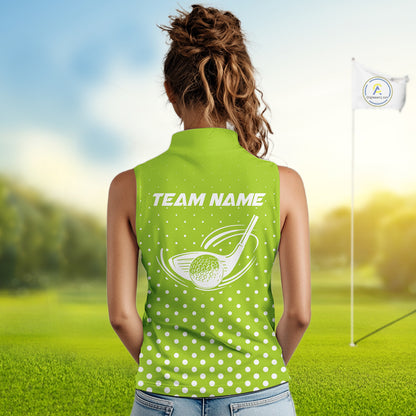 Funny Dinosaur Womens Sleeveless Golf Polo Shirt Green Pattern Custom Dinosaur Golf Shirts NHN0100