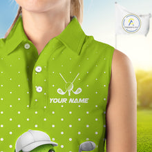 Load image into Gallery viewer, Funny Dinosaur Womens Sleeveless Golf Polo Shirt Green Pattern Custom Dinosaur Golf Shirts NHN0100