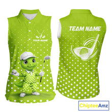 Load image into Gallery viewer, Funny Dinosaur Womens Sleeveless Golf Polo Shirt Green Pattern Custom Dinosaur Golf Shirts NHN0100
