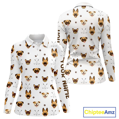 Funny Womens Long Sleeve Golf Polo Shirt Custom Dog Golf Shirts White Golf Polo For Ladies, Golf Gifts NHN0108