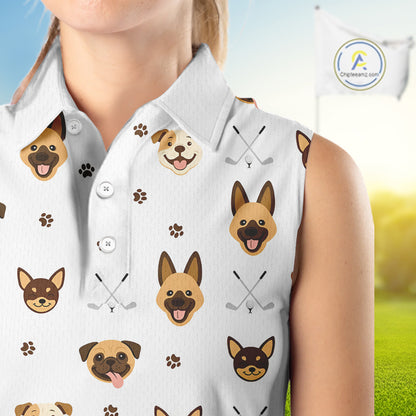 Funny Womens Sleeveless Golf Polo Shirt Custom Dog Golf Shirts White Golf Polo For Ladies, Golf Gifts NHN0108