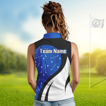 Load image into Gallery viewer, Blue And White Womens Sleeveless Golf Polo Shirt Custom Black Golf Shirts For Ladies, Golf Gifts NHN0109