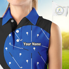 Load image into Gallery viewer, Blue And White Womens Sleeveless Golf Polo Shirt Custom Black Golf Shirts For Ladies, Golf Gifts NHN0109