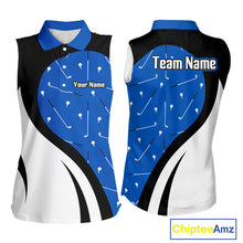 Load image into Gallery viewer, Blue And White Womens Sleeveless Golf Polo Shirt Custom Black Golf Shirts For Ladies, Golf Gifts NHN0109