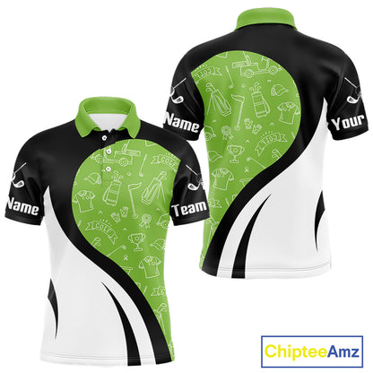 Green And White Mens Golf Polo Shirt Custom Black Golf Shirts For Men, Golf Gifts Apparel NHN0110