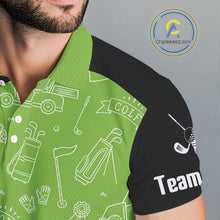 Load image into Gallery viewer, Green And White Mens Golf Polo Shirt Custom Black Golf Shirts For Men, Golf Gifts Apparel NHN0110