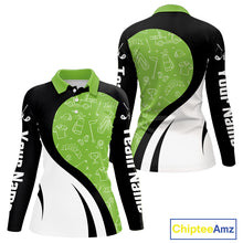 Load image into Gallery viewer, Green And White Womens Long Sleeve Golf Polo Shirt Custom Black Golf Shirts For Ladies, Golf Gifts NHN0110