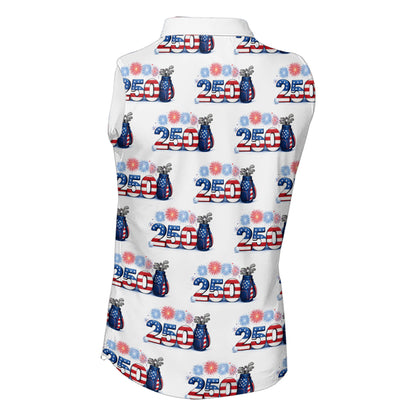 USA 250th Anniversary Womens Sleeveless Golf Polo Shirt Custom Golf Pattern Patriotic Golf Tops NHN0234