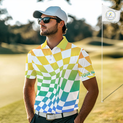 Mens Golf Polo Shirt Custom Colorful Checkerboard Argyle Pattern Golf Shirts For Men NHN0127