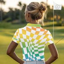 Load image into Gallery viewer, Womens Golf Polo Shirt Custom Colorful Checkerboard Argyle Pattern Golf Shirts For Ladies NHN0127