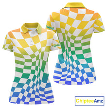 Load image into Gallery viewer, Womens Golf Polo Shirt Custom Colorful Checkerboard Argyle Pattern Golf Shirts For Ladies NHN0127