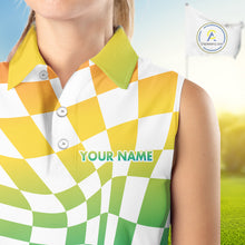 Load image into Gallery viewer, Womens Sleeveless Golf Polo Shirt Custom Colorful Checkerboard Argyle Pattern Golf Shirts NHN0127