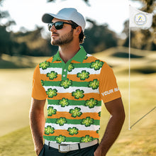Load image into Gallery viewer, Mens Golf Polos Shirts Custom Green Clover St Patricks Day Pattern Ireland Flag Golf Shirt For Men NHN0138