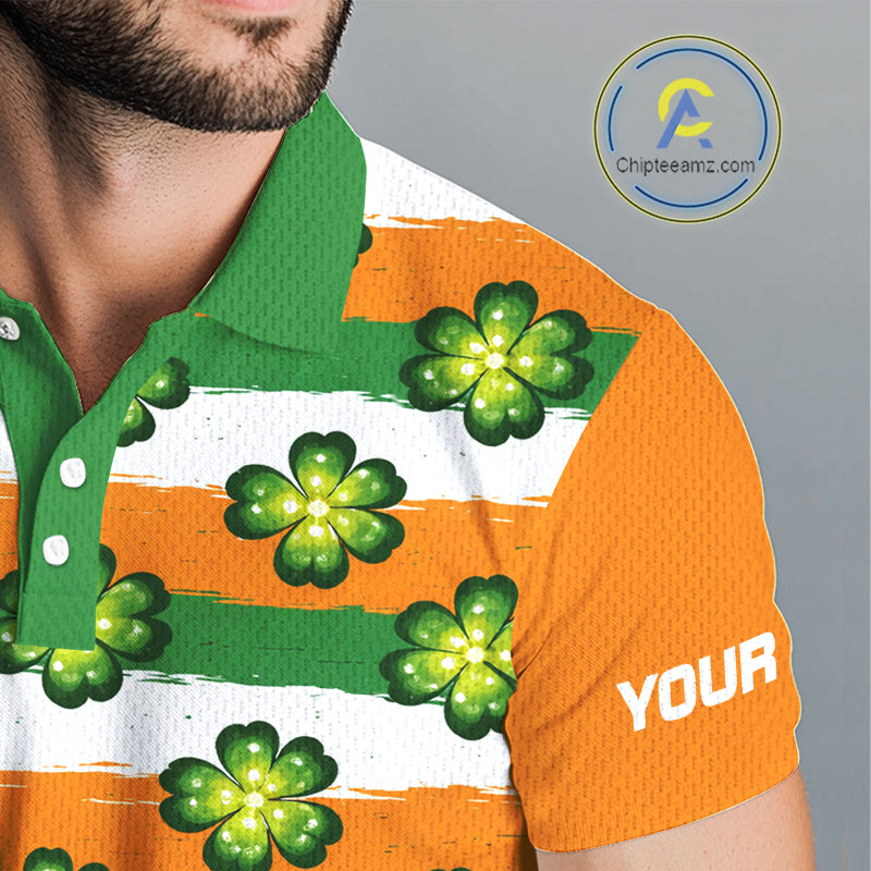 Mens Golf Polos Shirts Custom Green Clover St Patricks Day Pattern Ireland Flag Golf Shirt For Men NHN0138