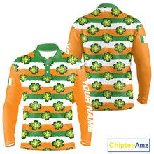 Load image into Gallery viewer, Long Sleeve Golf Polo Shirt Custom Green Clover St Patricks Day Pattern Ireland Flag Golf Shirt For Men NHN0138