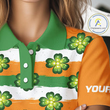 Load image into Gallery viewer, Womens Golf Polos Shirts Custom Green Clover St Patricks Day Pattern Ireland Flag Golf Shirt For Ladies NHN0138