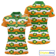 Load image into Gallery viewer, Womens Golf Polos Shirts Custom Green Clover St Patricks Day Pattern Ireland Flag Golf Shirt For Ladies NHN0138