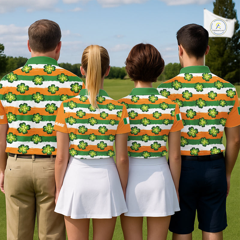 Mens Golf Polos Shirts Custom Green Clover St Patricks Day Pattern Ireland Flag Golf Shirt For Men NHN0138