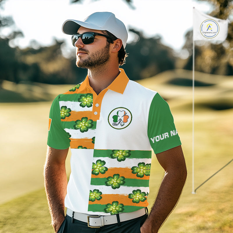 Mens Golf Polo Shirts Custom Ireland Flag St Patricks Day Green Clovers Golf Tops For Men NHN0140