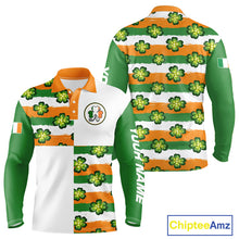 Load image into Gallery viewer, Long Sleeve Golf Polo Shirt Custom Ireland Flag St Patricks Day Green Clovers Golf Tops For Men NHN0140