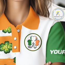 Load image into Gallery viewer, Womens Golf Polo Shirts Custom Ireland Flag St Patricks Day Green Clovers Golf Tops For Ladies NHN0140