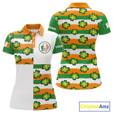 Load image into Gallery viewer, Womens Golf Polo Shirts Custom Ireland Flag St Patricks Day Green Clovers Golf Tops For Ladies NHN0140