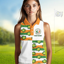 Load image into Gallery viewer, Womens Sleeveless Golf Polo Shirt Custom Ireland Flag St Patricks Day Green Clovers Golf Tops NHN0140