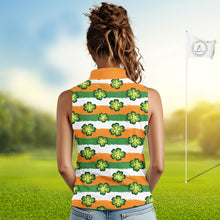 Load image into Gallery viewer, Womens Sleeveless Golf Polo Shirt Custom Ireland Flag St Patricks Day Green Clovers Golf Tops NHN0140