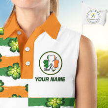 Load image into Gallery viewer, Womens Sleeveless Golf Polo Shirt Custom Ireland Flag St Patricks Day Green Clovers Golf Tops NHN0140