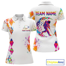 Load image into Gallery viewer, Womens Golf Polo Shirt Argyle Pattern Golf Shirts For Women Funny Astronaut Watercolor Golf Gifts NHN0006