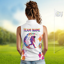 Load image into Gallery viewer, Funny Astronaut Womens Sleeveless Golf Polo Shirt Argyle Pattern Watercolor Golf Gifts NHN0006