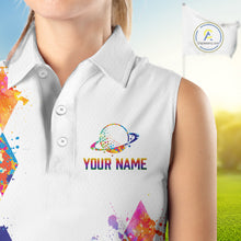 Load image into Gallery viewer, Funny Astronaut Womens Sleeveless Golf Polo Shirt Argyle Pattern Watercolor Golf Gifts NHN0006