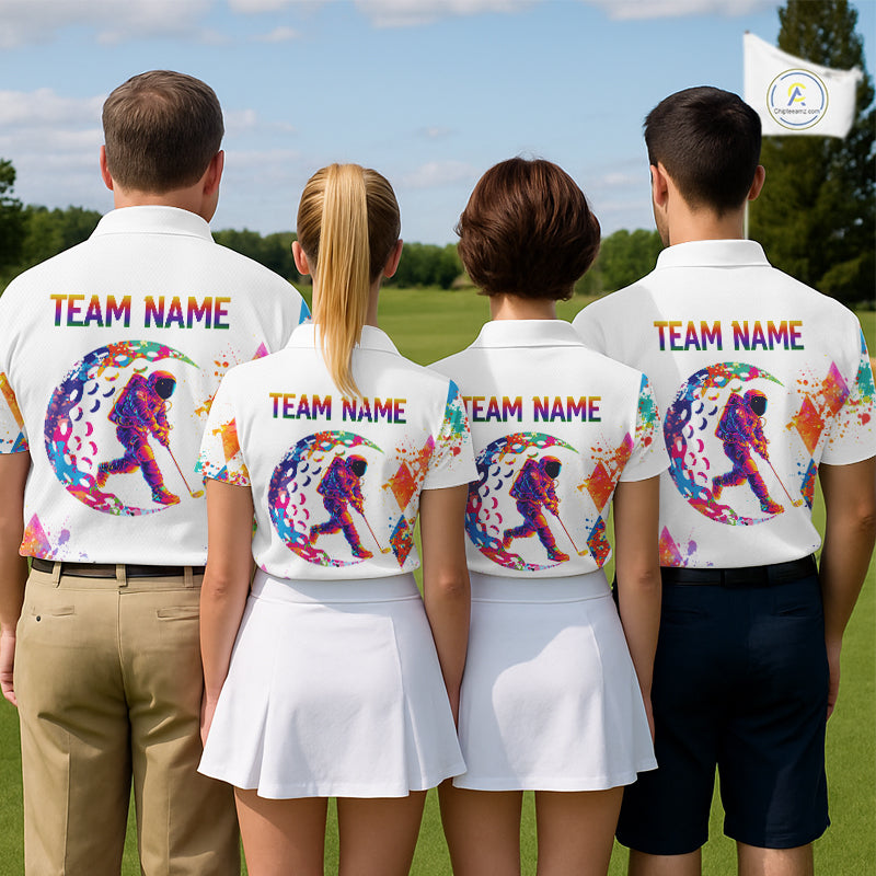 Mens Golf Polo Shirt Argyle Pattern Golf Shirts For Mens Funny Astronaut Watercolor Golf Gifts NHN0006