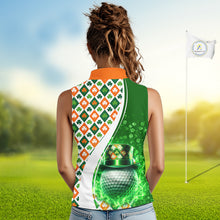 Load image into Gallery viewer, Womens Sleeveless Golf Polo Shirt Custom Green Clover St Patricks Day Plaid Pattern Ireland Flag NHN0142