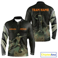 Load image into Gallery viewer, Mens Long Sleeve Disc Golf Polo Shirt Custom Name Number Green Disc Golf Basket Team Disc Golf Shirts NHN0029