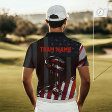 Load image into Gallery viewer, Mens Disc Golf Polo Shirt Custom Name Vintage American Flag Disc Golf Basket Patriotic Golf Shirts  NHN0029